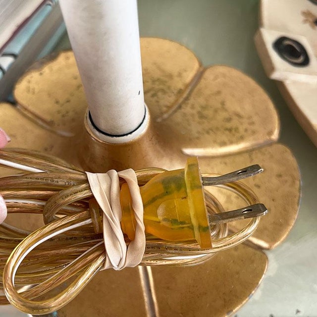 Mid 20th Century Vintage Tall Gold Art Nouveau Lilly Pad Table Lamp With Gold Shade For Sale - Image 5 of 8