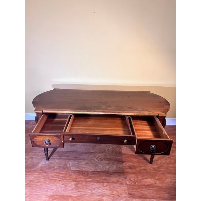 Brown 1980s Thomasville Traditional Solid Wood Writing Desk With Brass Hardware For Sale - Image 8 of 10
