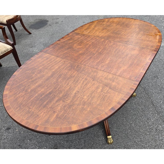 Schmieg & Kotzian Schmieg & Kotzian English Regency Revival Figured Walnut Oval Extension Dining Table, Circa 1950 For Sale - Image 4 of 15