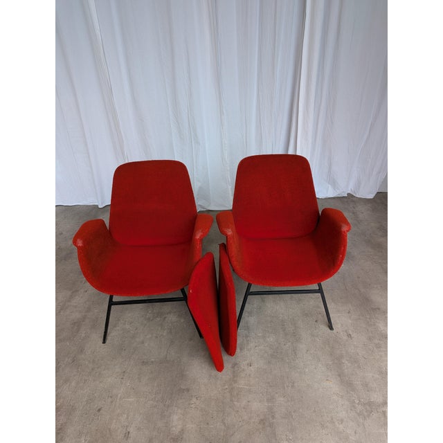 Mid-Century Modern Mid-Century Red Fabric Armchairs in style of Alvin Lustig, 1970s, Set of 2 For Sale - Image 3 of 18