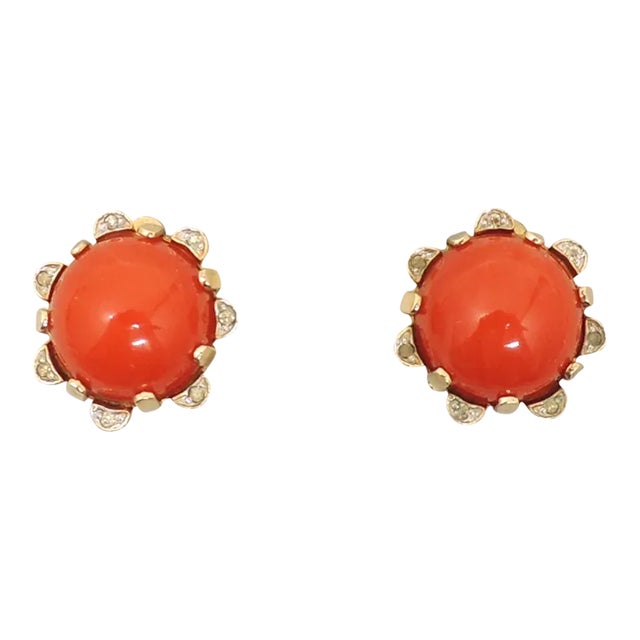 Vintage 1950s Signed Nettie Rosenstein Cabochon Faux-Carnelian Clip Earrings - 2 Pieces For Sale