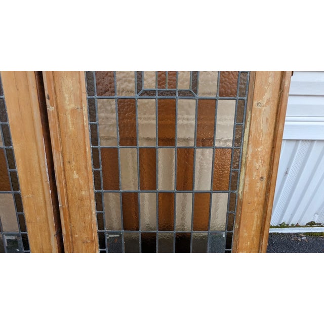 Pair of Antique Stained Glass French Doors Tall 95"h Door Set For Sale - Image 4 of 18