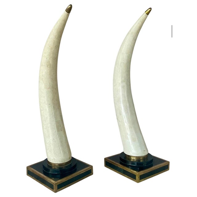 Late 20th Century Pair of Tessellated Marble Faux Tusks on Brass and Faux Marble Bases For Sale - Image 5 of 12
