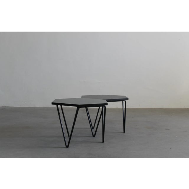 Hexagonal Coffee Tables in Wood and Metal by Gio Ponti from ISA, 1950s, Set of 2 For Sale - Image 3 of 5