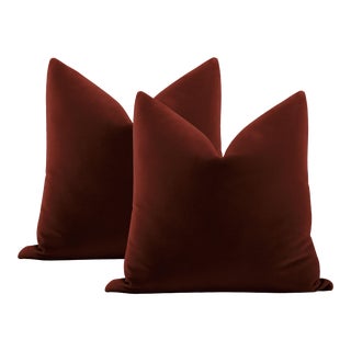 22" Oxblood Italian Velvet Pillows - a Pair For Sale