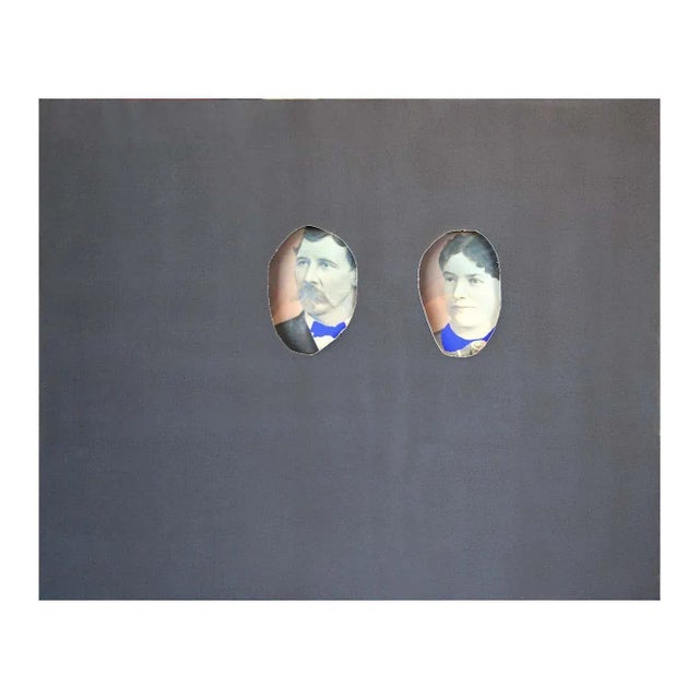 Matthew Reeves Black Canvas Wrapped Portrait of a Couple With Painted Bright Blue Collars 2020 For Sale - Image 9 of 9