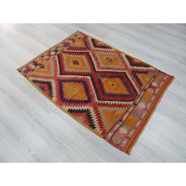 1960s Vintage Colorful Turkish Kilim Rug - 3'4" X 4'8" For Sale - Image 5 of 6