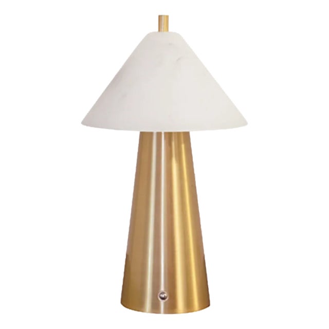 Matthew Izzo Home Farley Brass and Alabaster Rechargeable Table Lamp For Sale