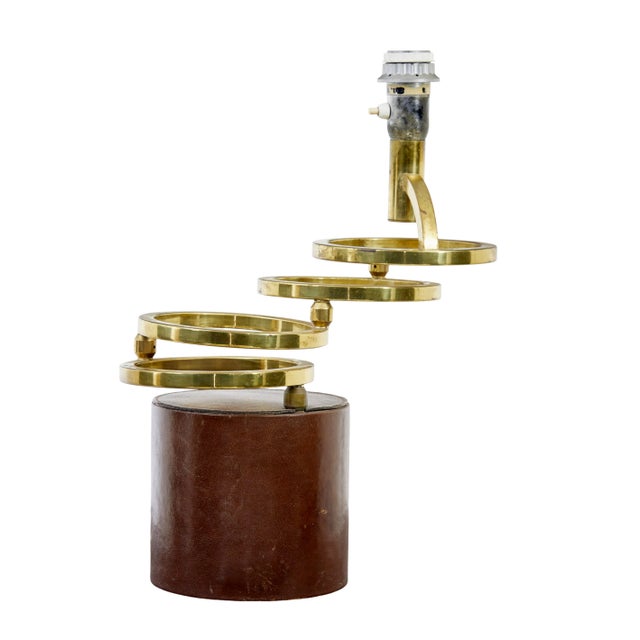 1960s Mid-Century Brass and Leather Oscillating Table Lamp, 1960 For Sale - Image 5 of 6