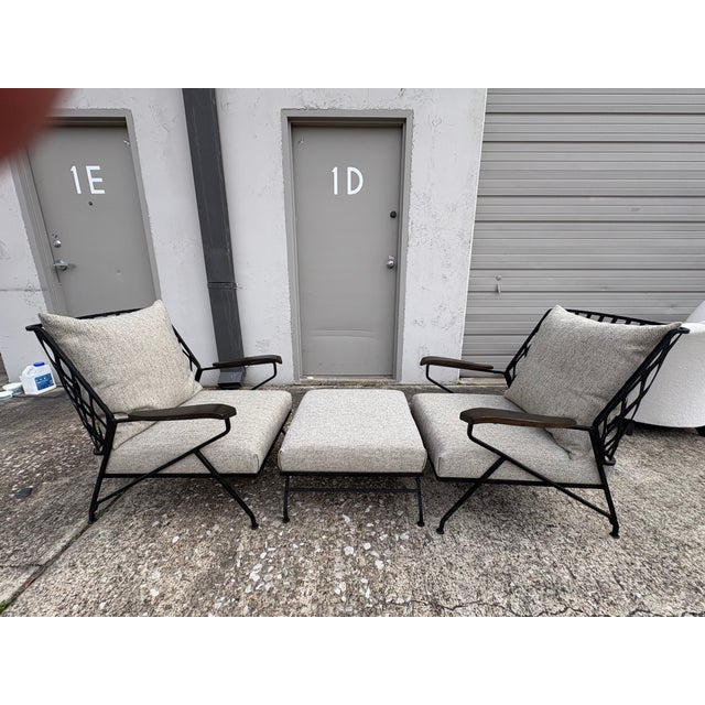 Salterini Pair of Italian Maurizio Tepestini Wrought Iron Chairs and Ottoman For Sale - Image 4 of 14