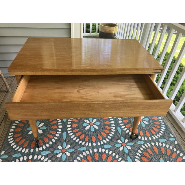 Mid-Century Modern Vintage Scandinavian Mid‑Century Flip‑Top Bar Cart – Solid Oak Serving Trolley on Casters For Sale - Image 3 of 17