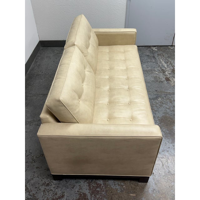 2010s Queen Size Mid-Century Modern Vegan Leather Tufted Sleeper Sofa For Sale - Image 5 of 12