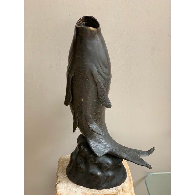 Mid 20th Century Large Asian Brass Jumping Fish Koi Vase For Sale - Image 5 of 10