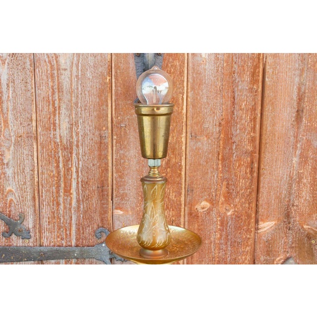Brass Mid 20th Century Royal Kashmiri Engraved Brass Lamp For Sale - Image 8 of 12