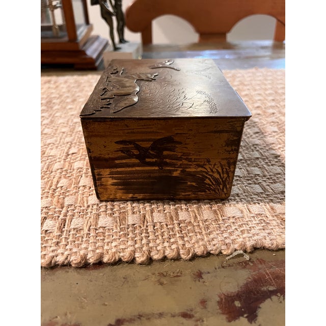 Metal Japanese Meiji Mixed-Metal Fox & Birds Decorative Box, Circa 1900 For Sale - Image 7 of 9