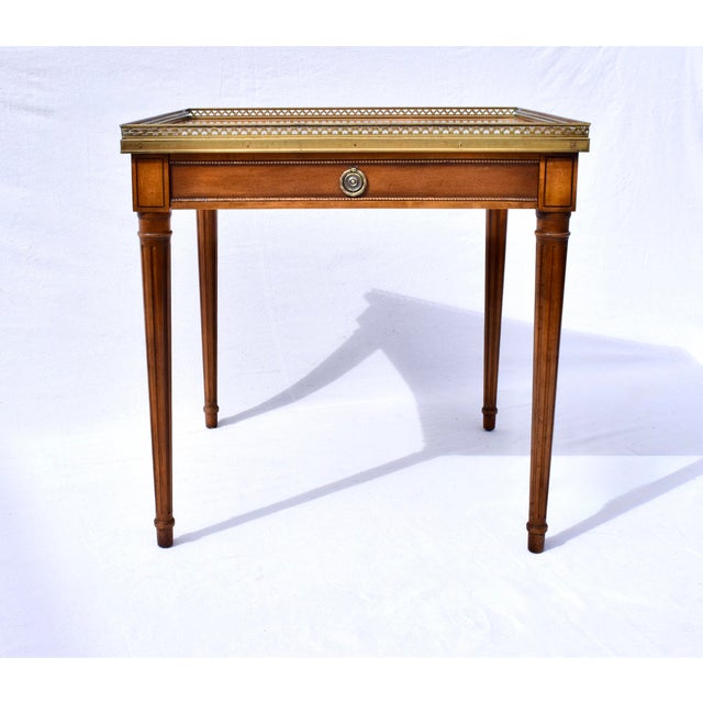 Vintage Baker Furniture French Louis XVI Style Walnut Accent Table Brass Gallery For Sale - Image 10 of 10