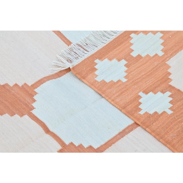 Indian Mishka Rug, 9' x 12', Terra Cotta, Pink and White For Sale - Image 3 of 5