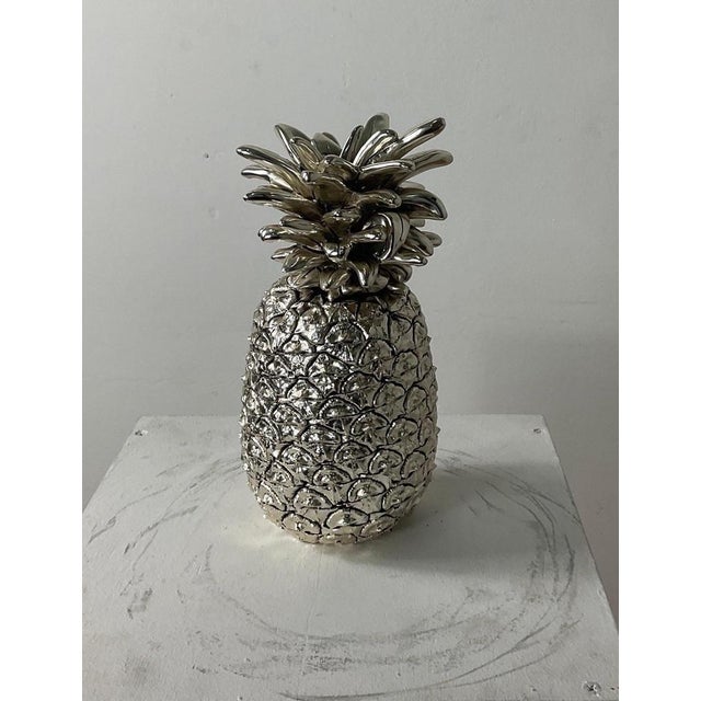 Metal Large Italian Silver Laminated Pineapple, 1970s For Sale - Image 7 of 14
