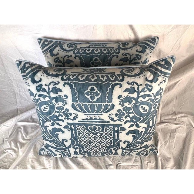 Custom Fortuny Pillows in Carnavalet Pattern, Blue & White For Sale In Los Angeles - Image 6 of 9