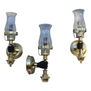 Brass Wall Sconces attributed to John Devoluy, 1950s, Set of 3 For Sale
