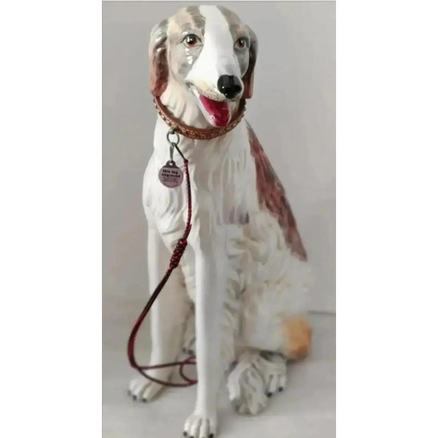 1960s Life Size Glazed Porcelain Borzoi Dog Statue Made in Italy, Circa 1960 For Sale - Image 5 of 13