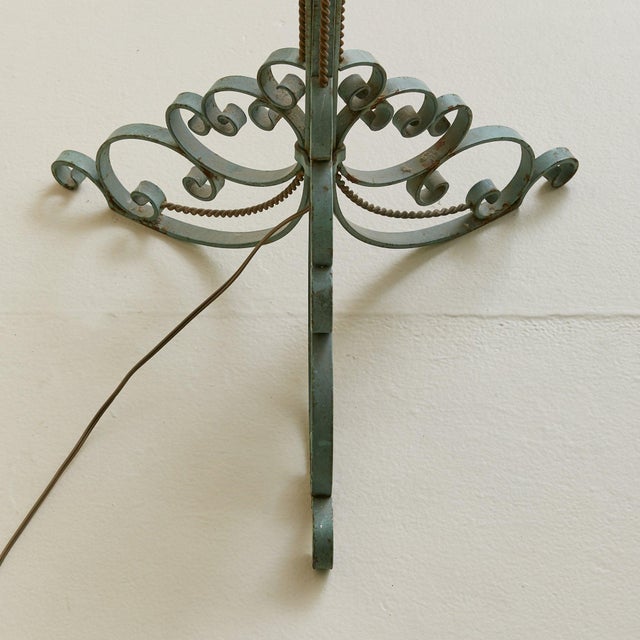1940s French Verdigris Wrought Iron Floor Lamp with Shade For Sale - Image 4 of 8