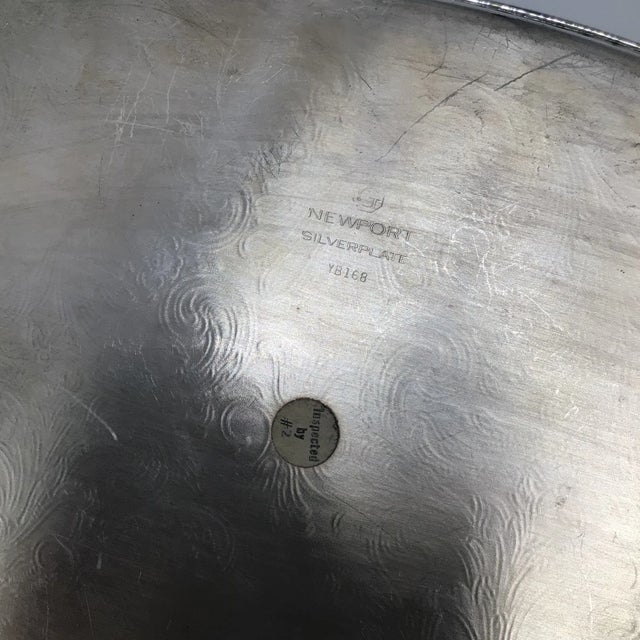 Art Nouveau Vintage Newport Silver Serving Tray With 3 Sets of 2 Each Leaf Etched Crystal Cocktail Glasses-Set of 7 For Sale - Image 3 of 13