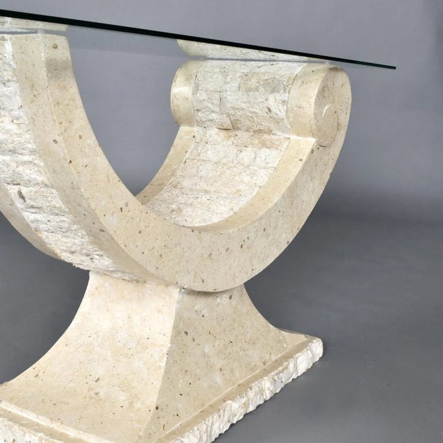 Glass Arched Tessellated Stone Base Console Table With Glass Top For Sale - Image 7 of 12