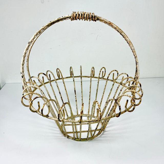 1950s Vintage French Art Nouveau Boho Chic Small Wire Jardiniere Basket Planter. For Sale - Image 10 of 12