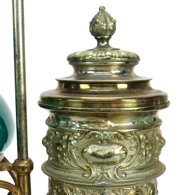 Late 19th Century Late 19th Century Victorian Silvered Cornucopia Student Lamp With Emerald Shade For Sale - Image 5 of 12