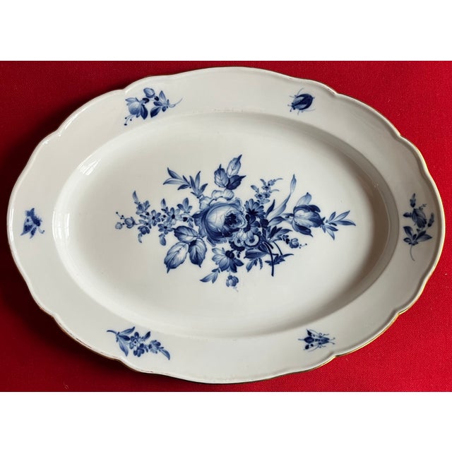 Meissen Porcelain Large 19" Antique 19th Century German Meissen Porcelain Blue and White Floral Platter With Insects For Sale - Image 4 of 10