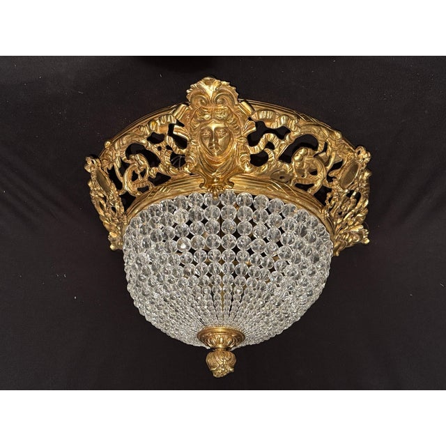 Metal 1970s Baroque Bronze Crystal Gold Ceiling Lamp Chandelier For Sale - Image 7 of 16