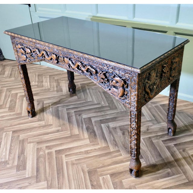 Long Chinoiserie Carved Console Table For Sale - Image 5 of 11
