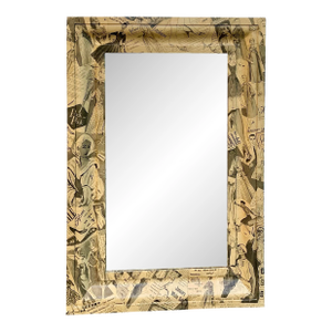 Antique Mirror With Vintage Fashion Decoupage Decorated Frame.