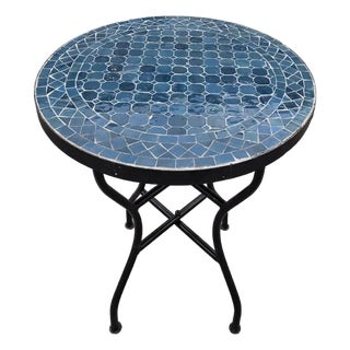 24" Blue Petrol Moroccan Mosaic Table For Sale