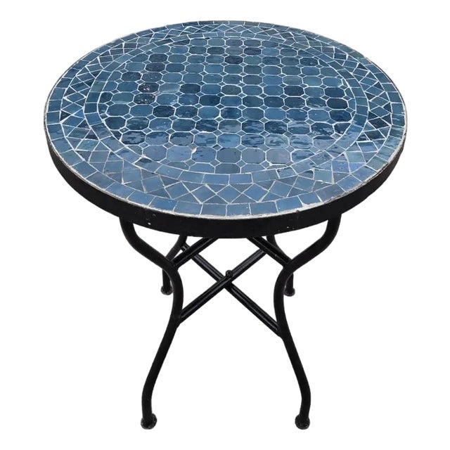 24" Blue Petrol Moroccan Mosaic Table For Sale