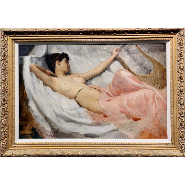 Ramon Kelley -Lyre Player Female Resting Nude- Oil Painting For Sale - Image 10 of 10