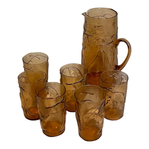 Vintage Italian Orangeade Set 6 Glasses & Pitcher Italy, 50s 60s