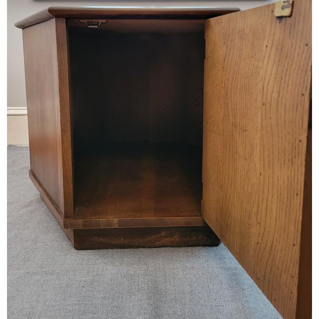 Mid-Century Modern Circa 1970 Mid-Century Modern Hexagonal Walnut Side Table With Large Cabinet For Sale - Image 3 of 9