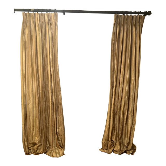 Custom Made Striped Drapery With Lining- Set of 2 For Sale