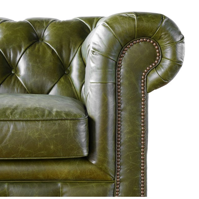 Matthew Izzo Home Churchill Tufted Leather Love Seat For Sale - Image 4 of 6