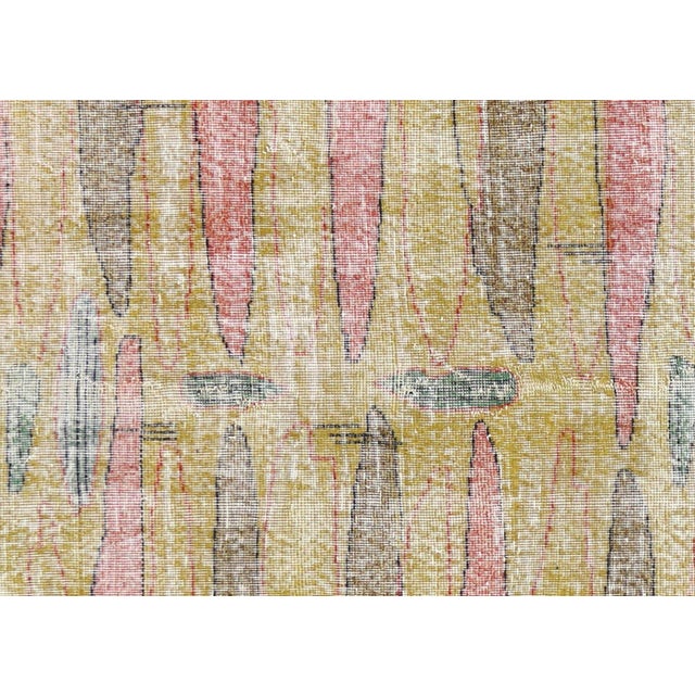 This Vintage Turkish Mid-Century Modern Rug is expertly hand-woven with high-quality wool on a durable cotton foundation...