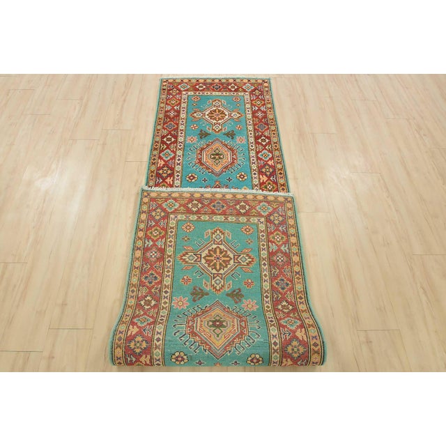 Kazak Runner 2’7” X 9’6” Blue Wool Tribal Hand-Knotted Oriental Rug For Sale - Image 11 of 12