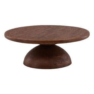 Walnut Modern Pedestal Round Coffee Table For Sale