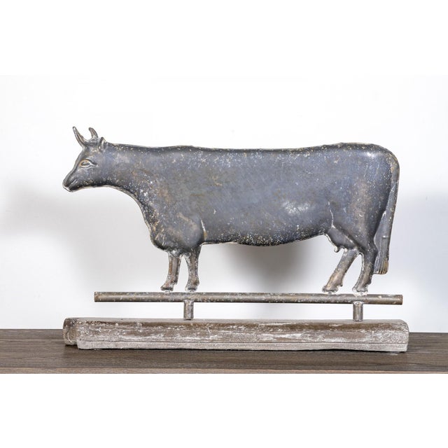 Vintage Weathered Galvanized Cow Weathervane Sculpture For Sale In New York - Image 6 of 7