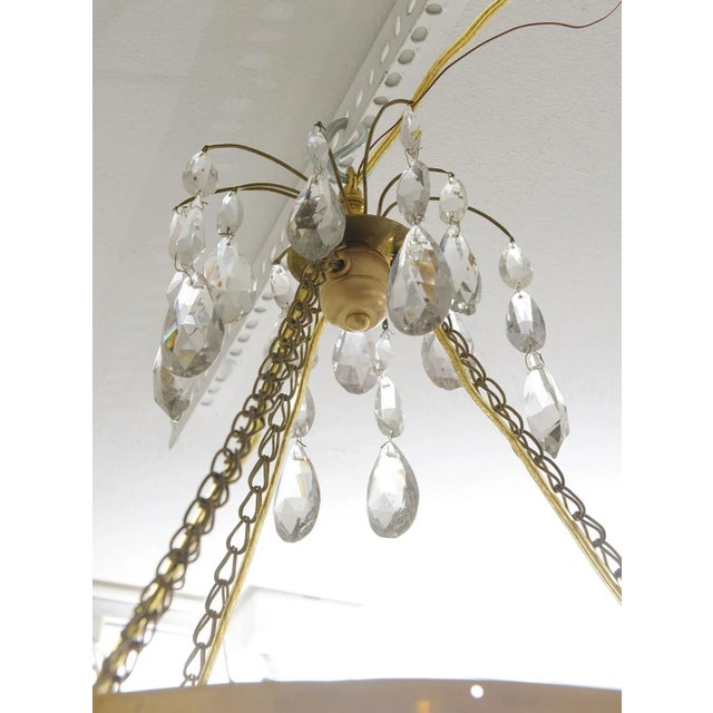 Brass Antique Swedish Brass Fixture With Opaline Glass in the Neoclassic Manner For Sale - Image 8 of 10