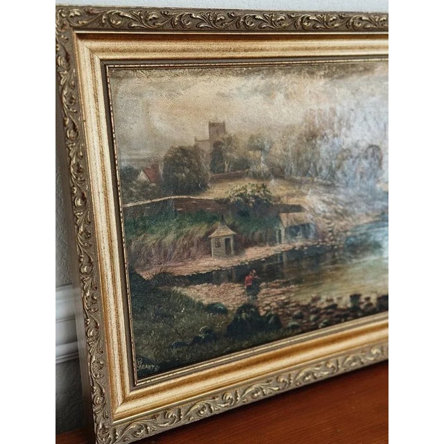 Impressionist Original Antique Oil Painting, Moody River Landscape by Grant C.1891 For Sale - Image 3 of 9