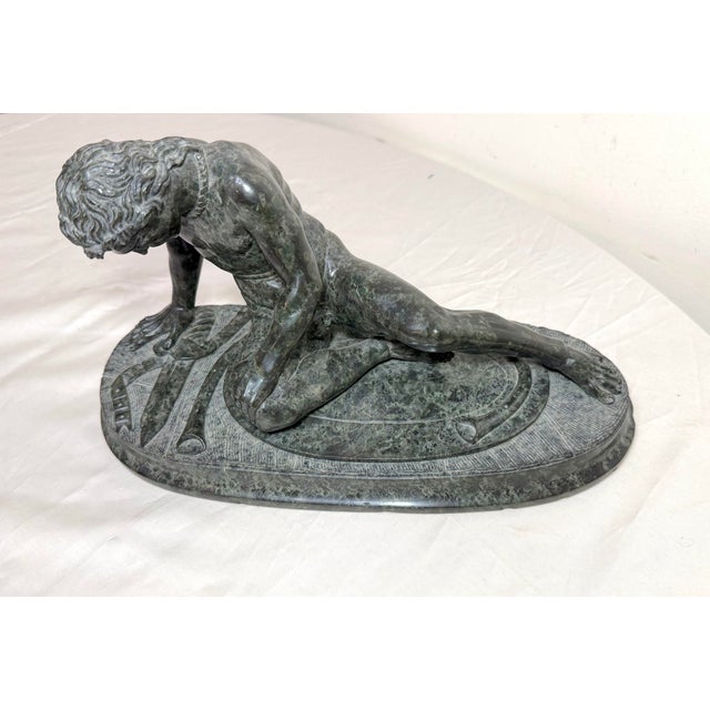 Antique 1800's Hand Carved Green Serpentine Marble the Dying Gaul Sculpture For Sale - Image 9 of 18