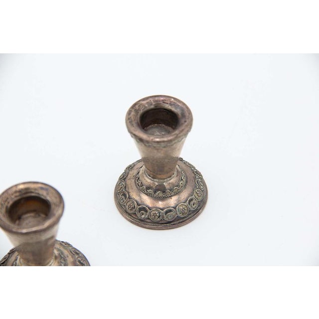 Low Candlesticks with Reliefs on the Bases, Set of 2, in Good conditions. Designed 1920 to 1949