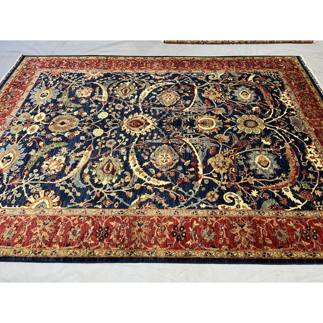 Art Deco Navy Blue Bijar Persian Style Floral Wool Rug, 8' X 11' For Sale - Image 3 of 14